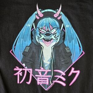 Hatsune Miku Demon Mask Anime Men's Small Black Long Sleeve Crew Neck T-Shirt